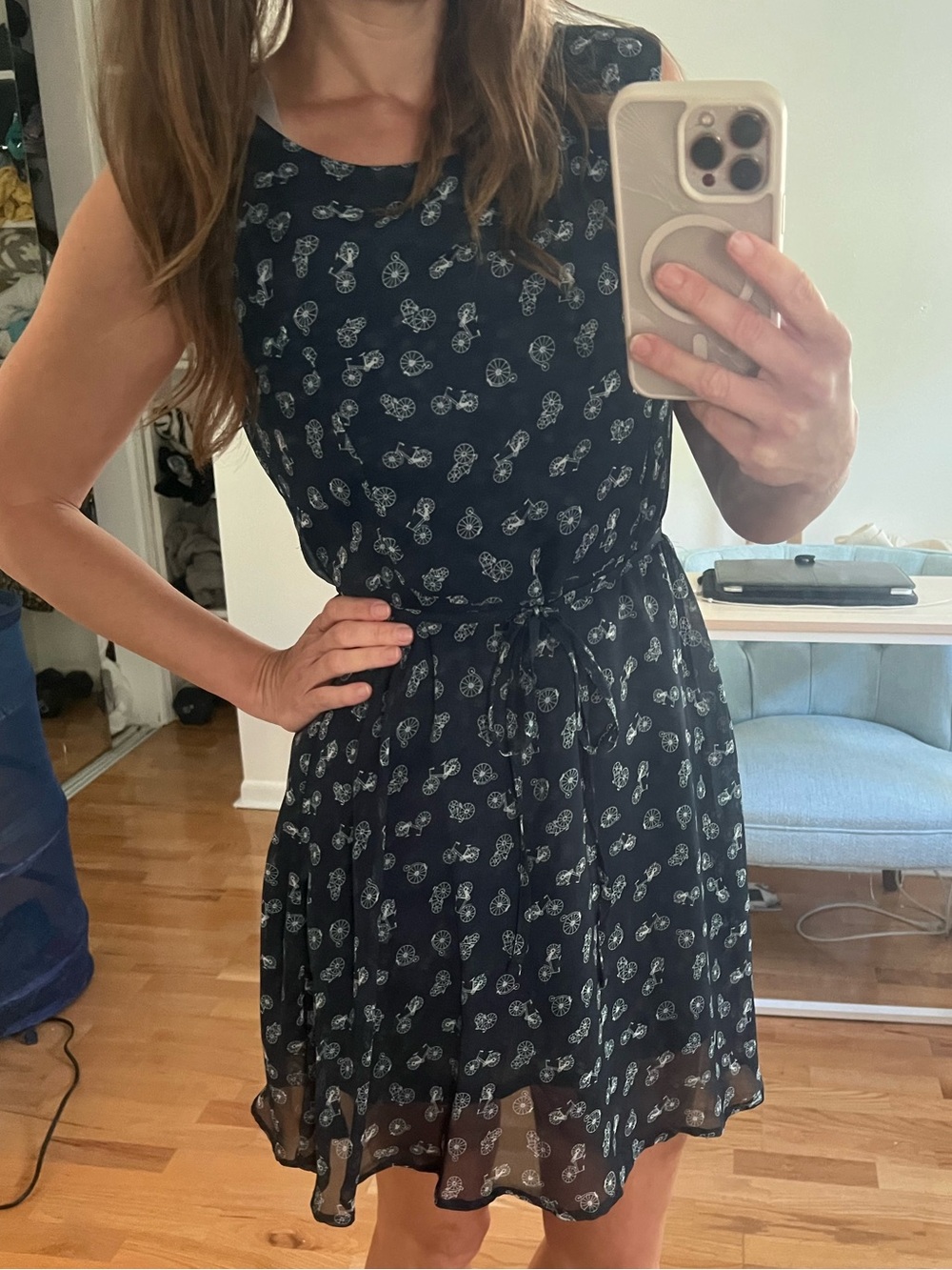Blue flowy bicycle dress